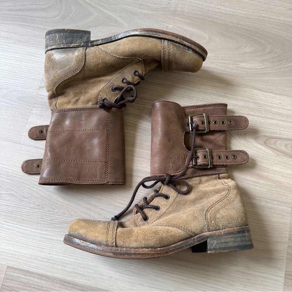 All Saints Suede Leather Brown Buckle Combat Boots 37